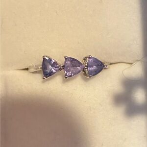 Elegant Three Trillion Cut Tanzanite  Band Ring 14k White Gold